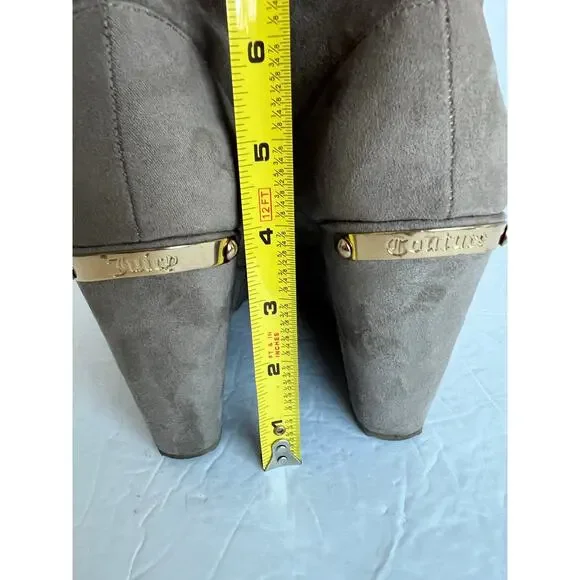 Juicy Couture Taupe Faux Suede Sherpa Lined Side Zip Wedge Heel Mid Calf Boots 8 - Picture 7 of 11